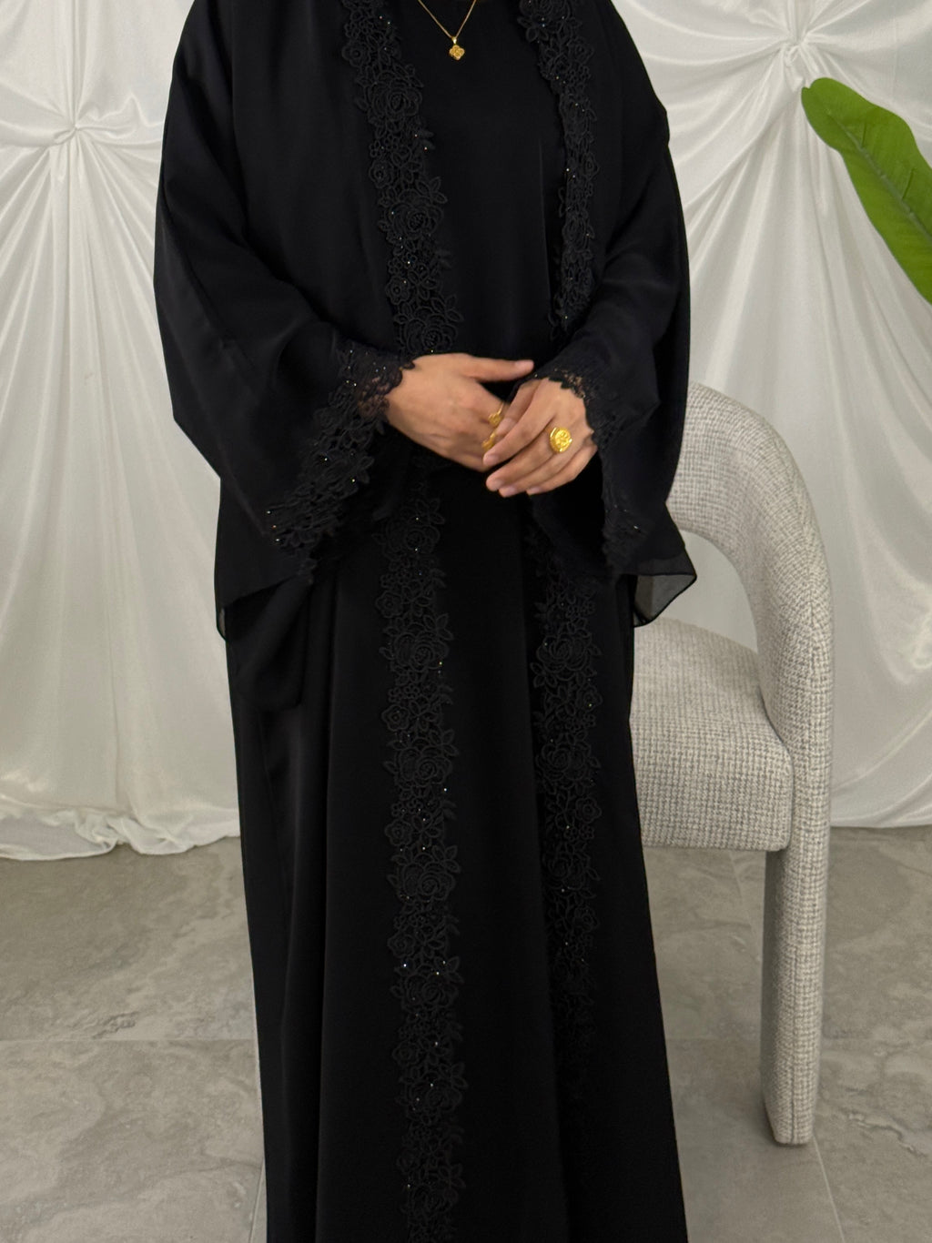 Leylani Lace Abaya - Black (Preorder)