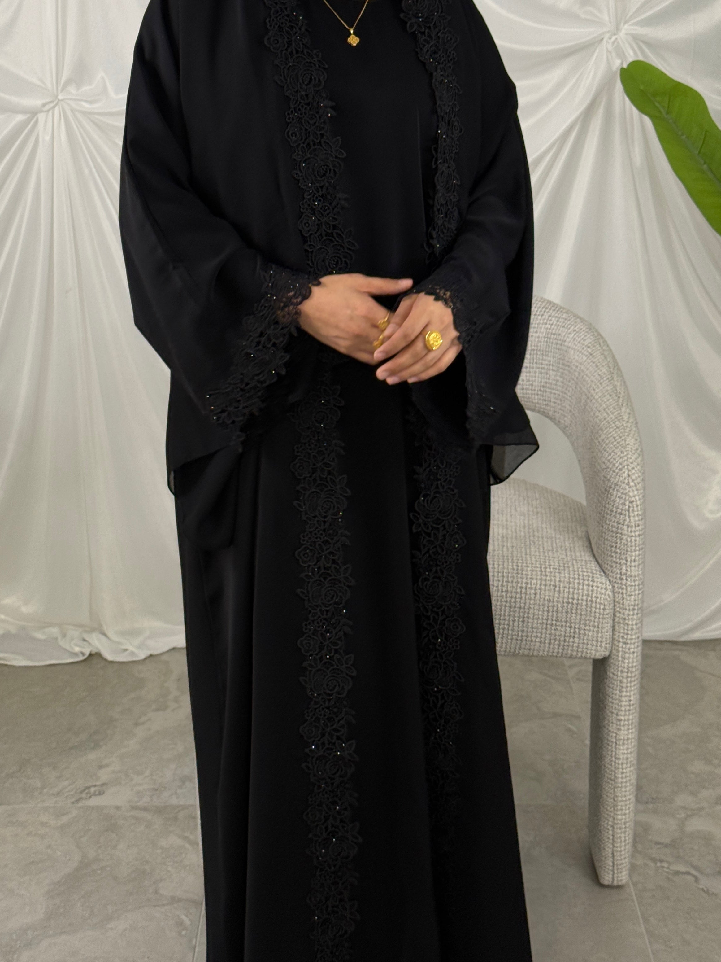 Leylani Lace Abaya - Black (Preorder)