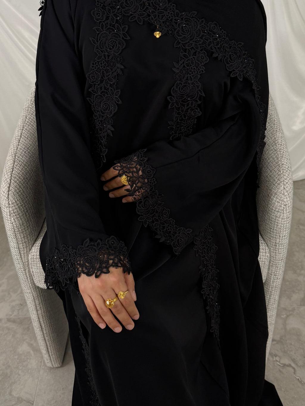 Leylani Lace Abaya - Black (Preorder)