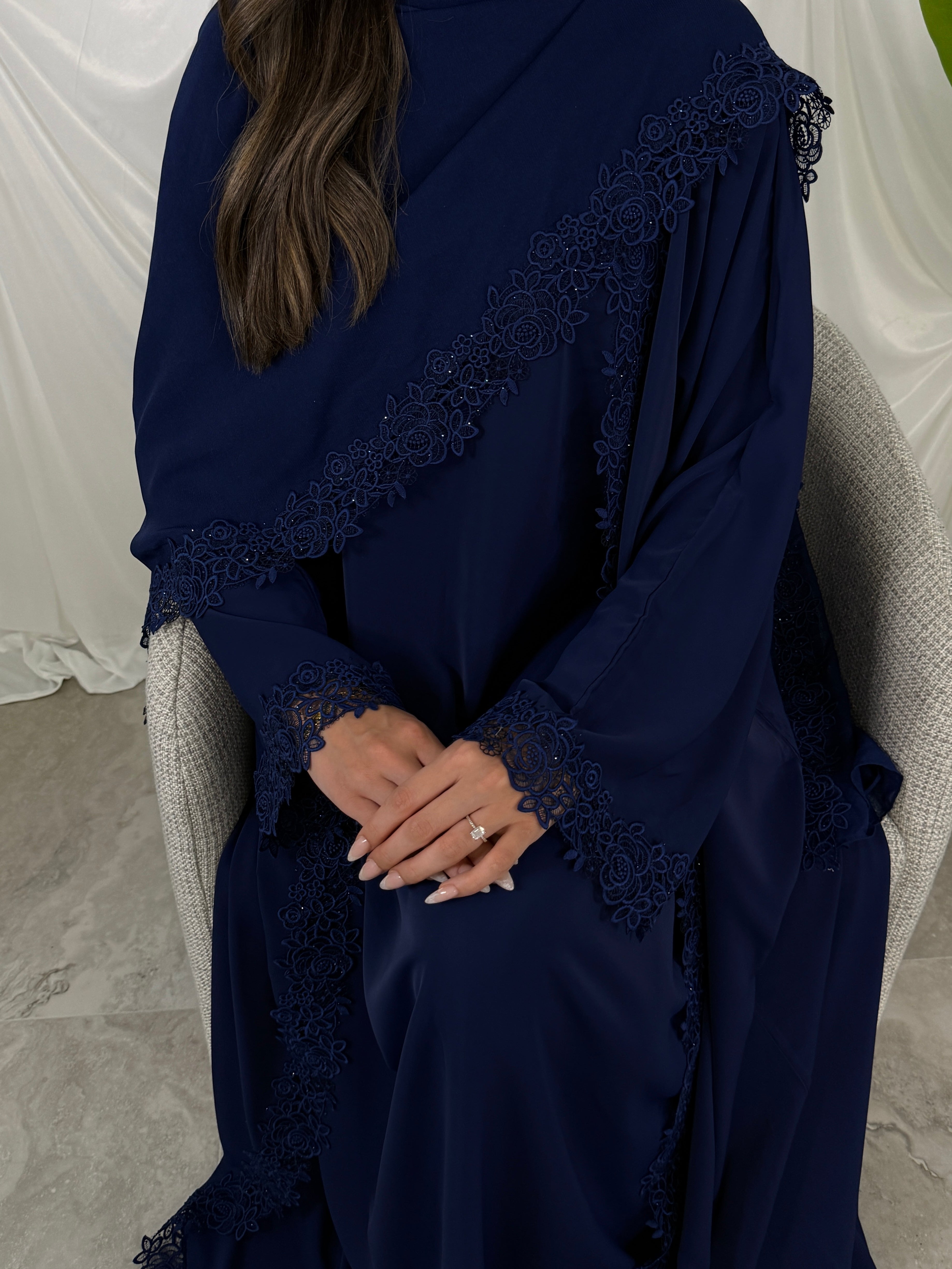 Leylani Lace Abaya - Navy (Preorder)