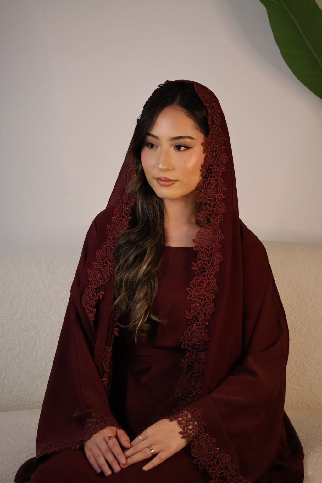 Leylani Lace Abaya - Maroon (Preorder)