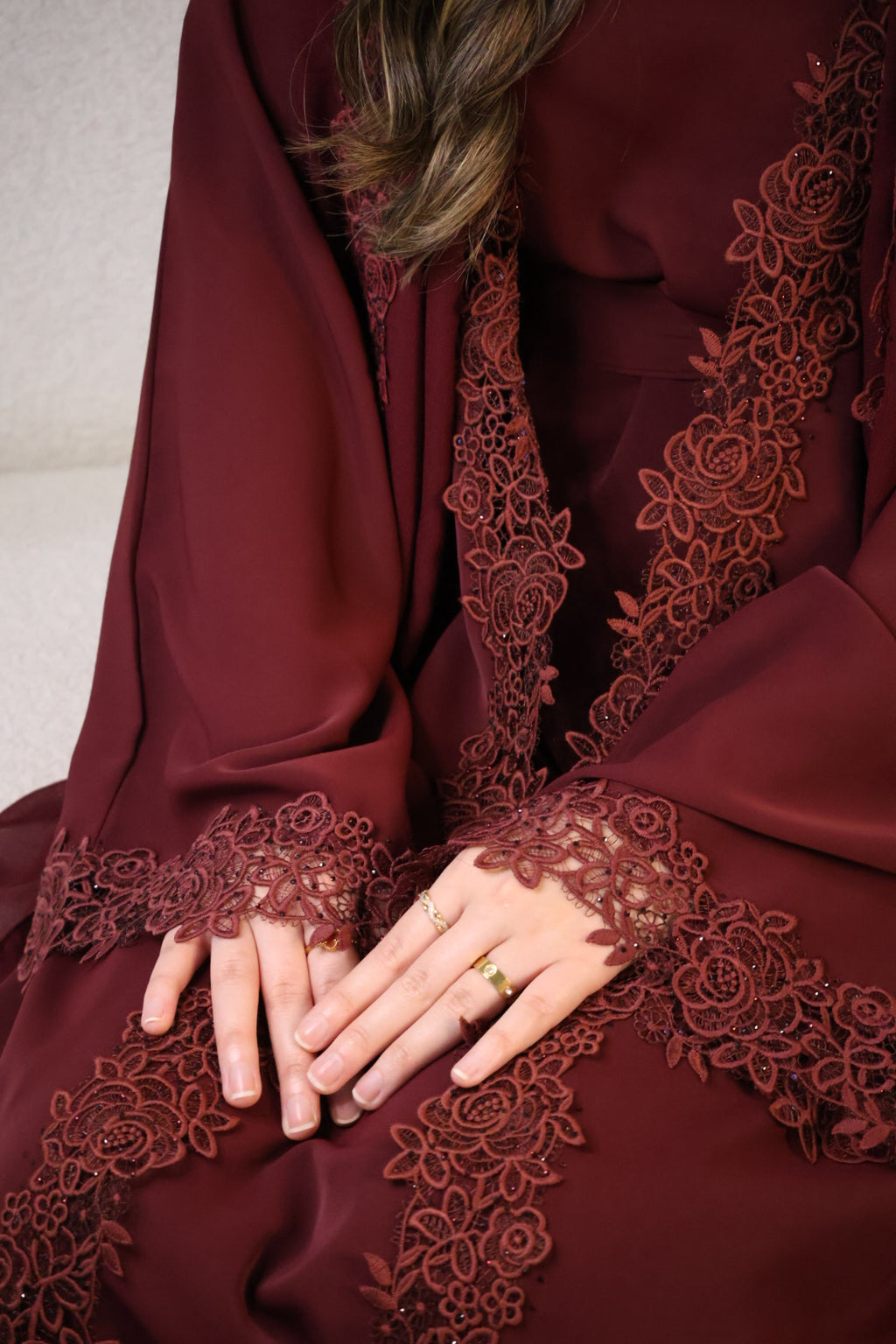 Leylani Lace Abaya - Maroon (Preorder)