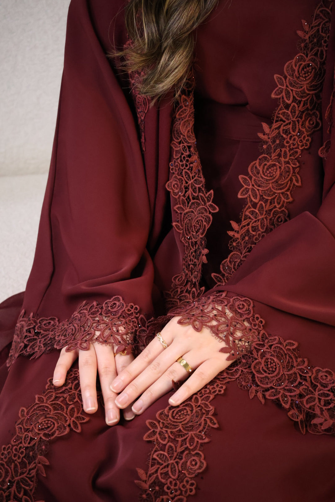 Leylani Lace Abaya - Maroon (Preorder)