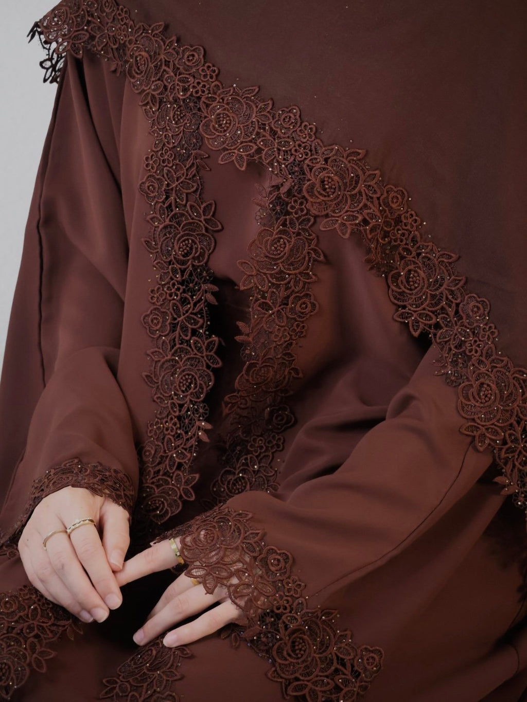 Leylani Lace Abaya - Brown (Preorder)
