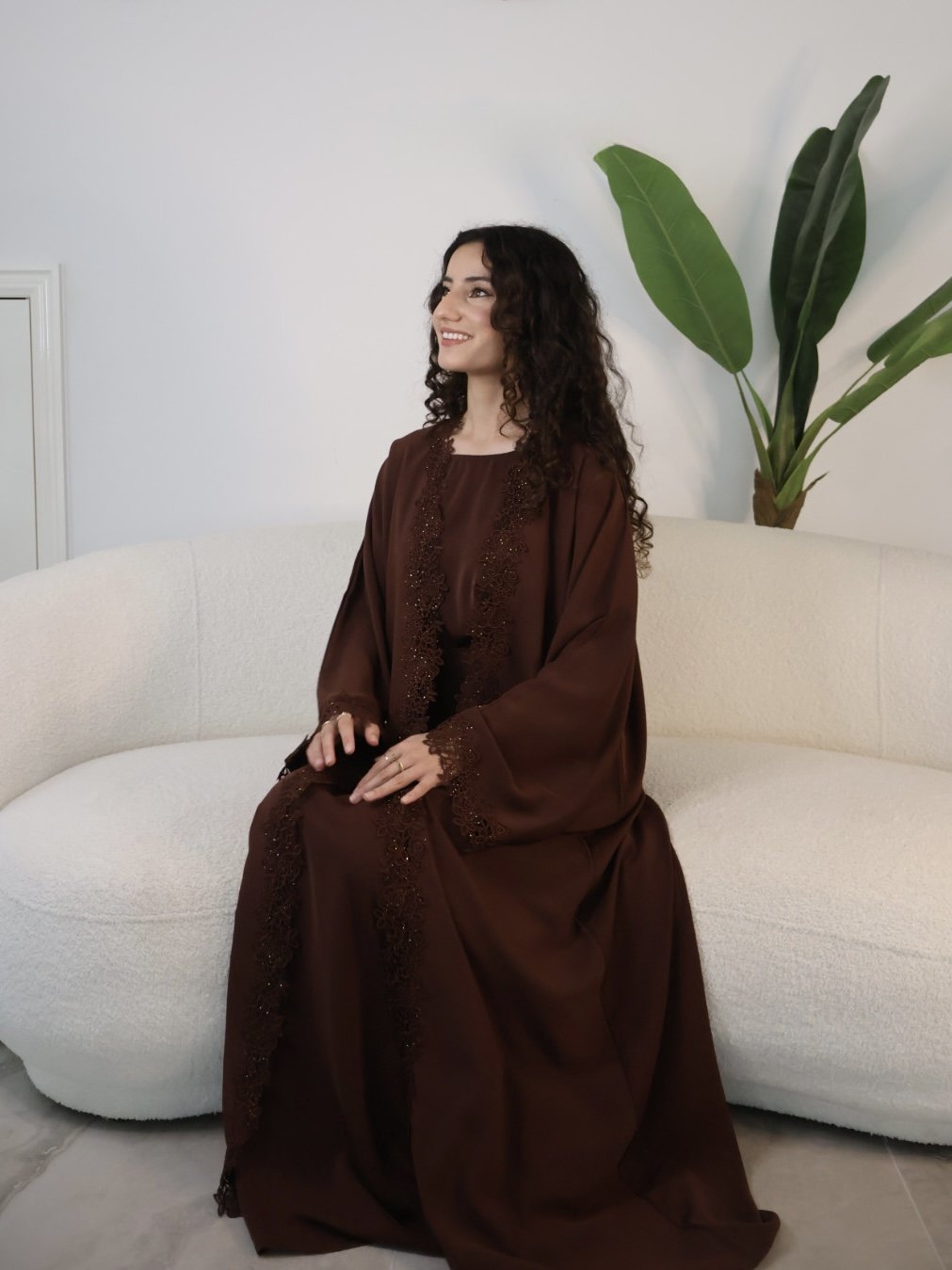 Leylani Lace Abaya - Brown (Preorder)