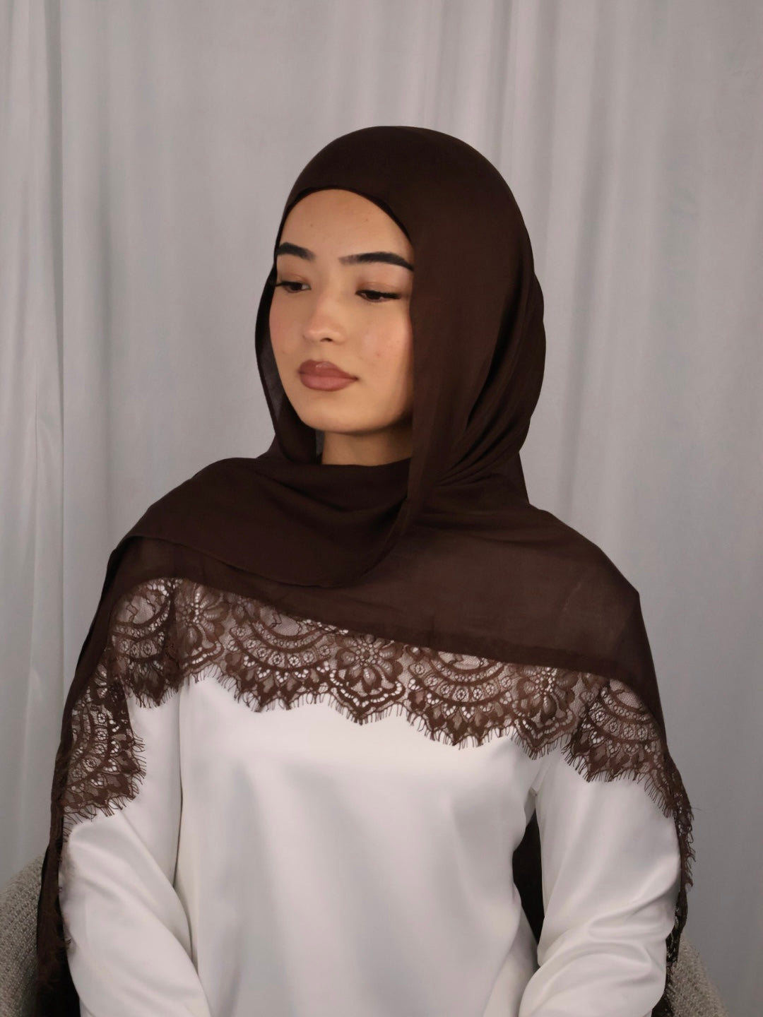 Lace Modal Hijab - Brown (Preorder)