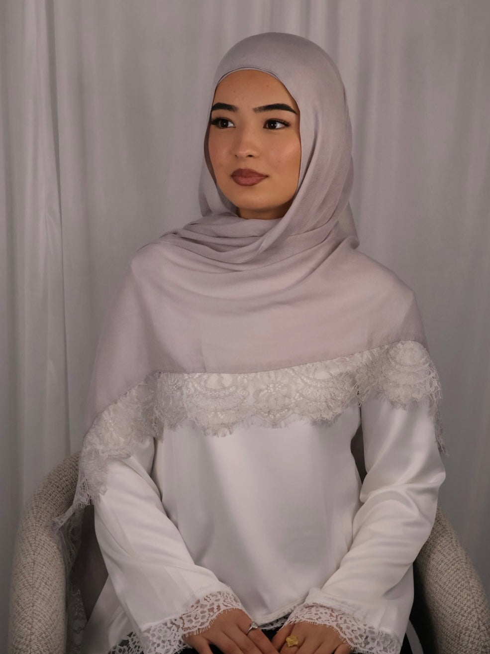 Lace Modal Hijab - Grey