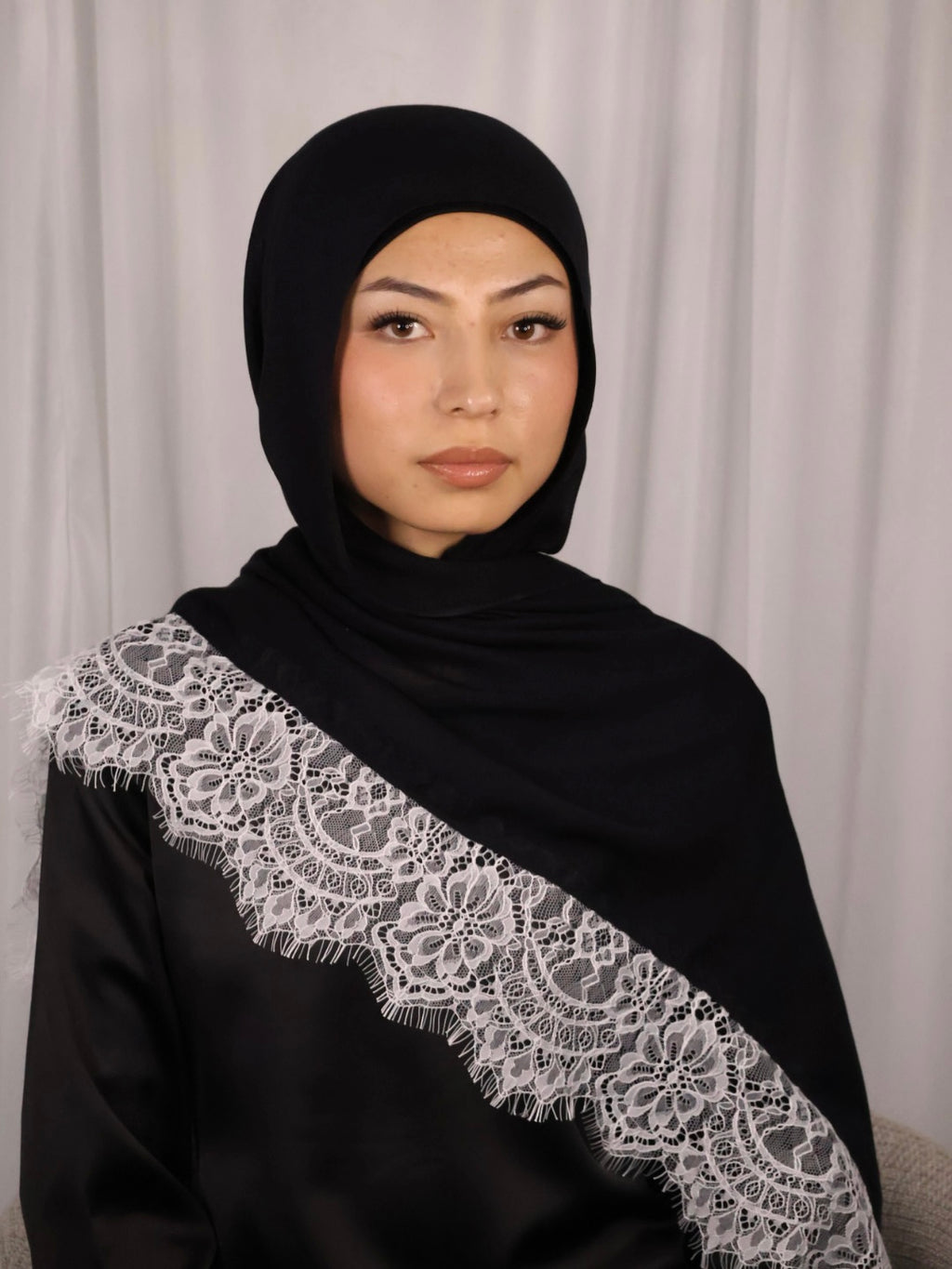 Modal Lace Hijab - Black with White Lace