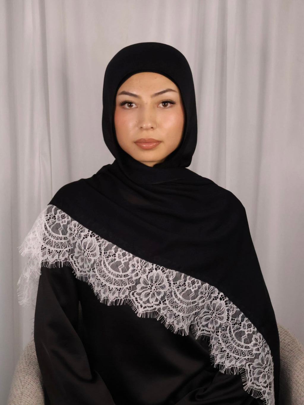 Modal Lace Hijab - Black with White Lace