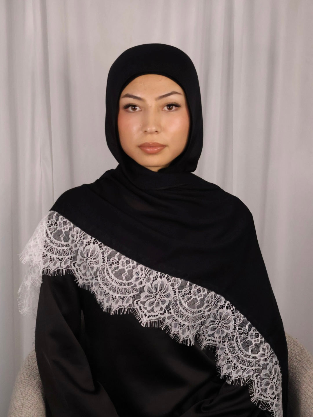 Modal Lace Hijab - Black with White Lace