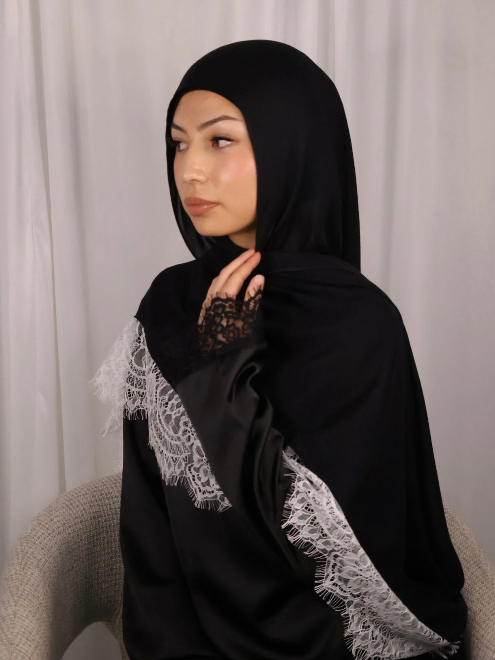 Modal Lace Hijab - Black with White Lace