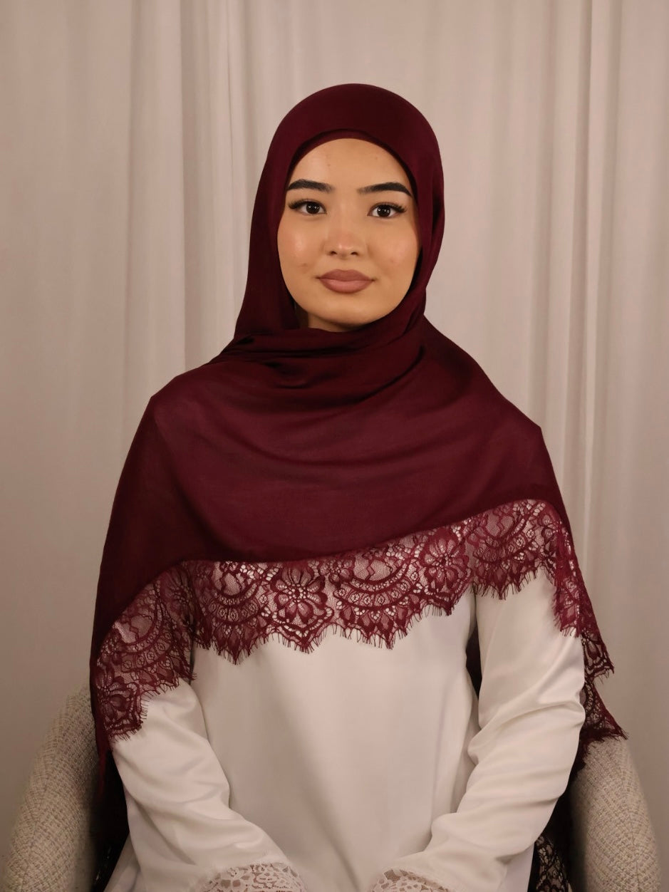 Lace Modal Hijab - Maroon (Preorder)